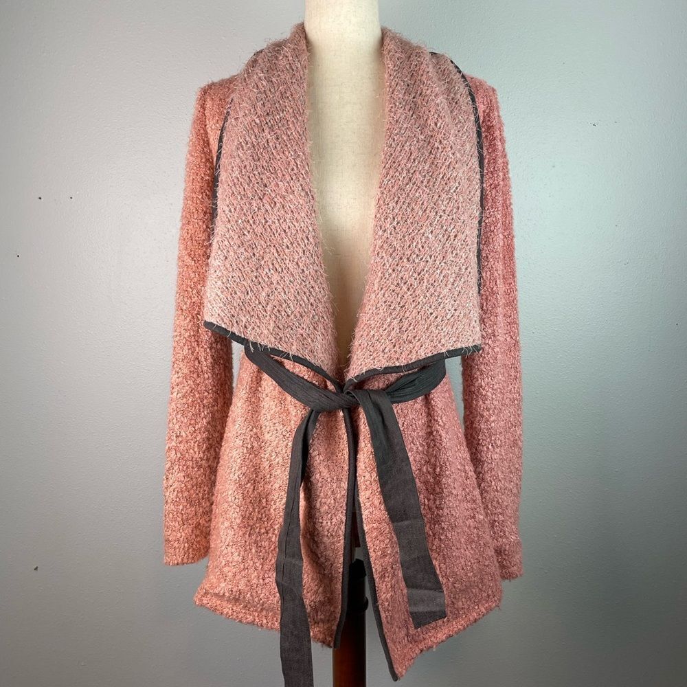 Venus Cozy Pink Open-Front Sweater Style Coat with Belt Size M EUC